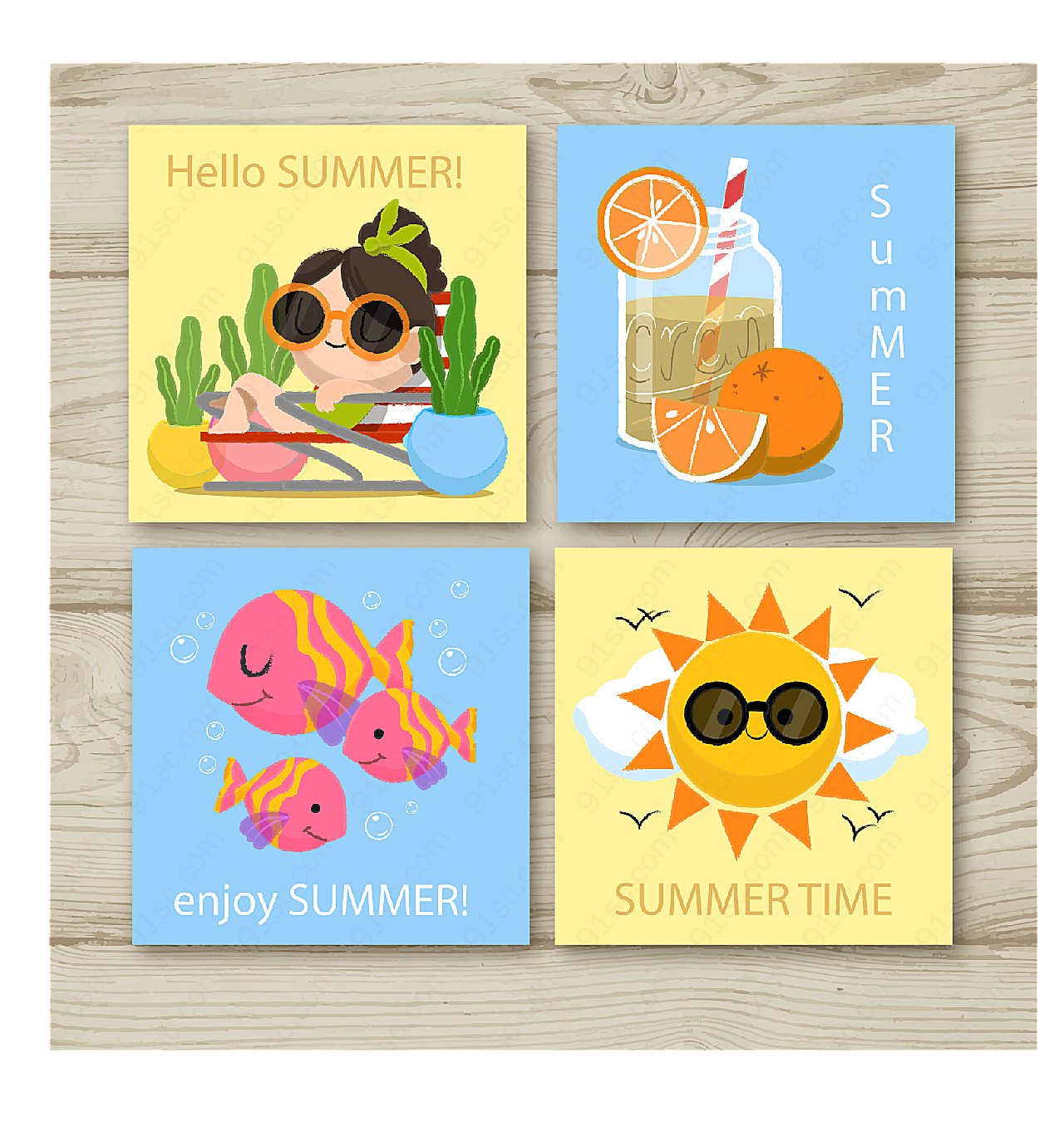 可爱夏季元素卡片矢量名片卡片
