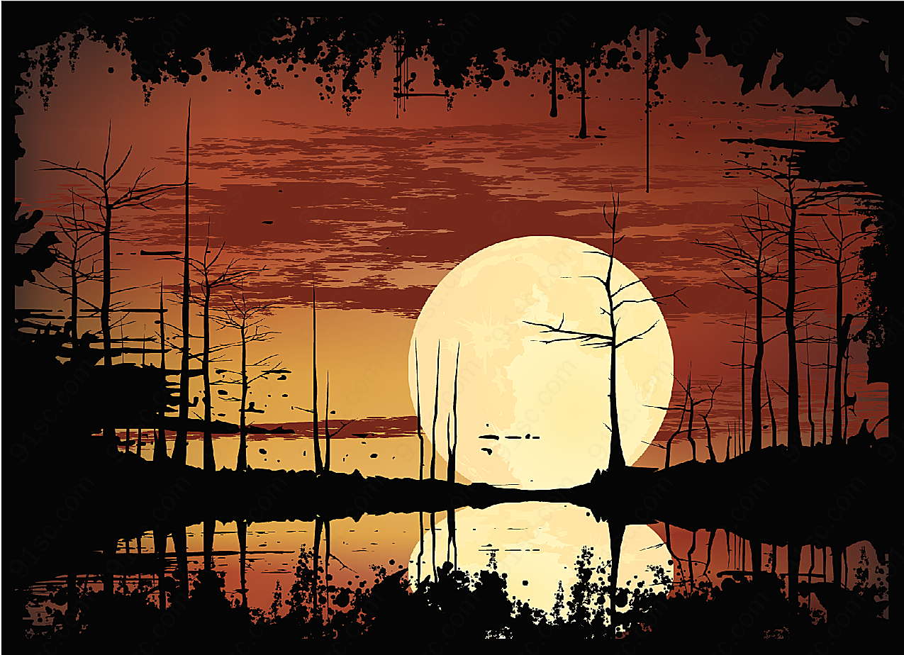 日出日落夕阳矢量自然风景