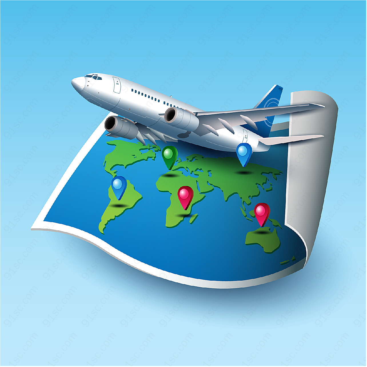 世界地图和飞机矢量设计元素