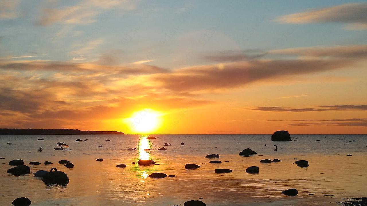 波罗的海日落景观图片高清自然