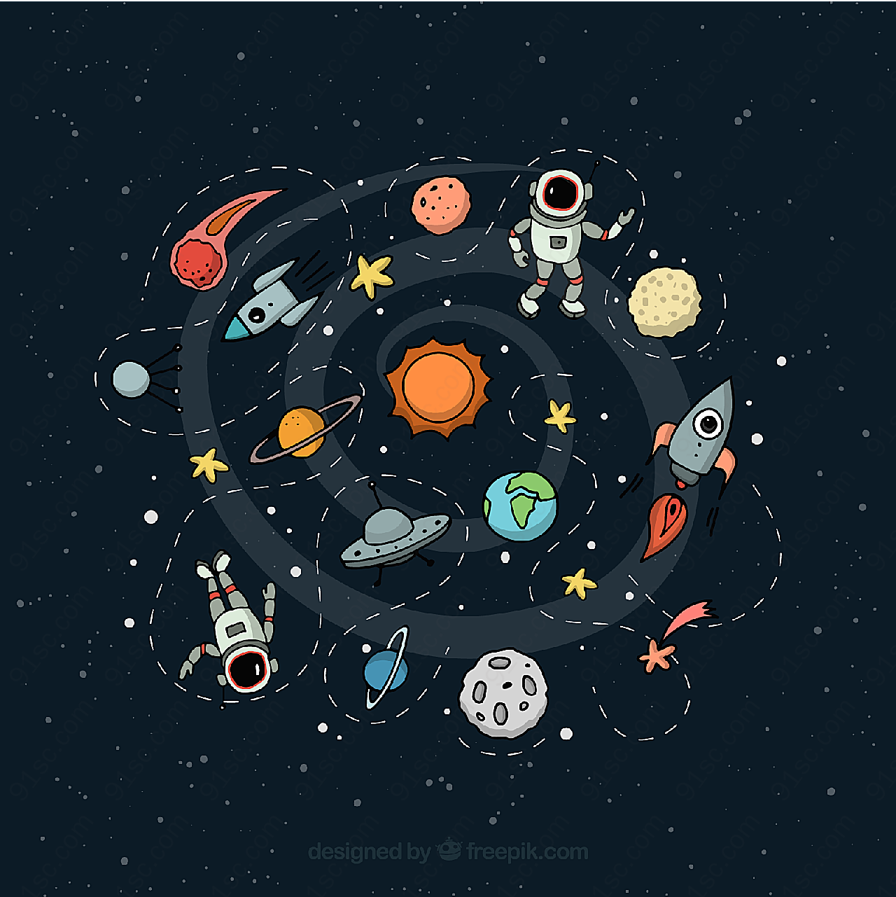 太空和宇航员插画卡通矢量插画