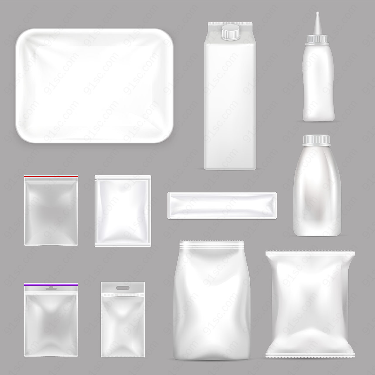 牛奶瓶与保鲜袋矢量包装设计