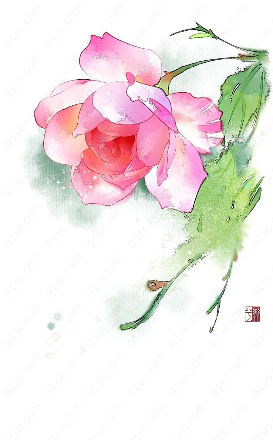 手绘水彩玫瑰艺术