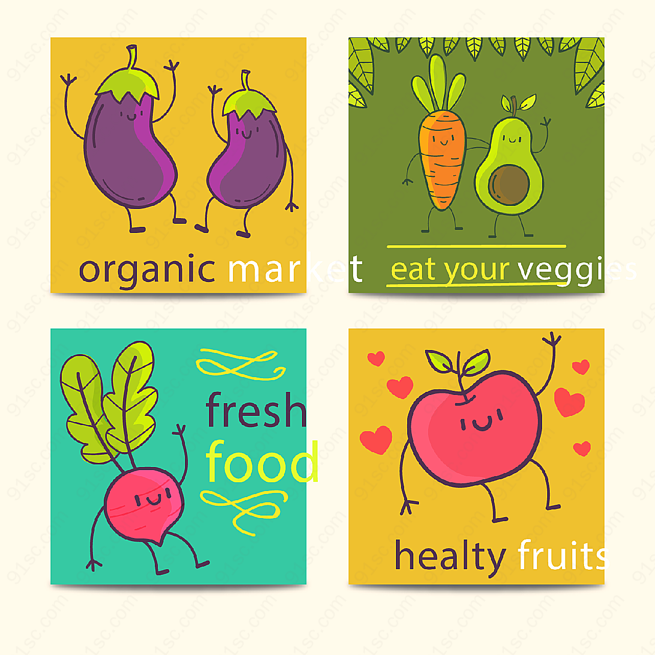 手绘蔬菜水果卡片矢量名片卡片