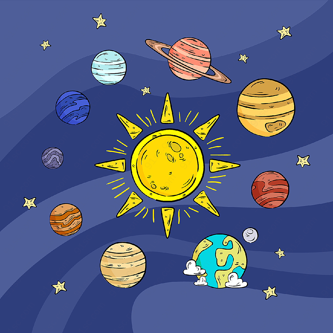 彩绘太阳系行星其它矢量卡通其它