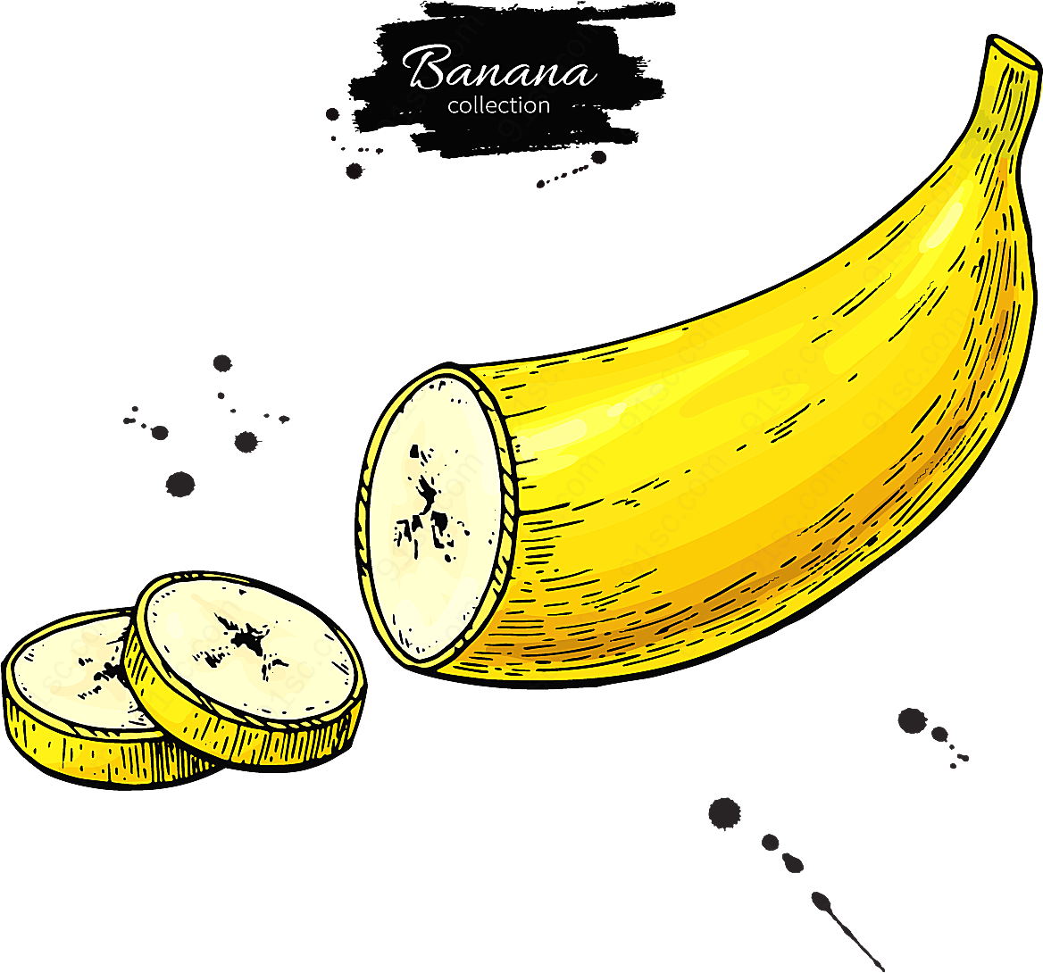 香蕉和墨迹矢量水果