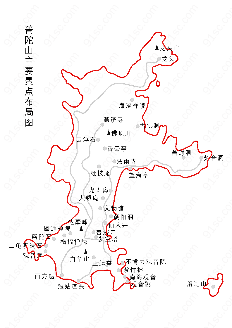 普陀山景区地图矢量地图