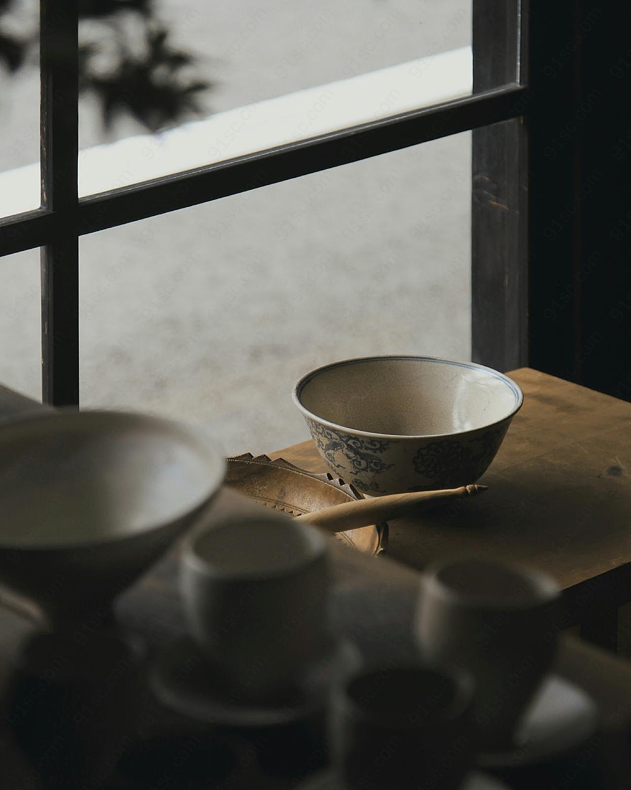 青花瓷陶瓷碗图片生活用品
