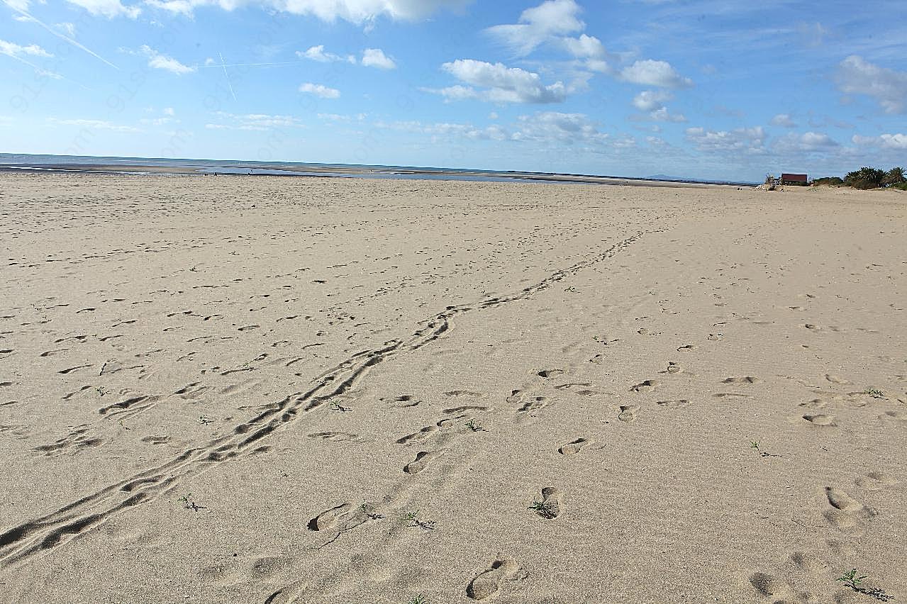 海滩沙子脚印图片摄影