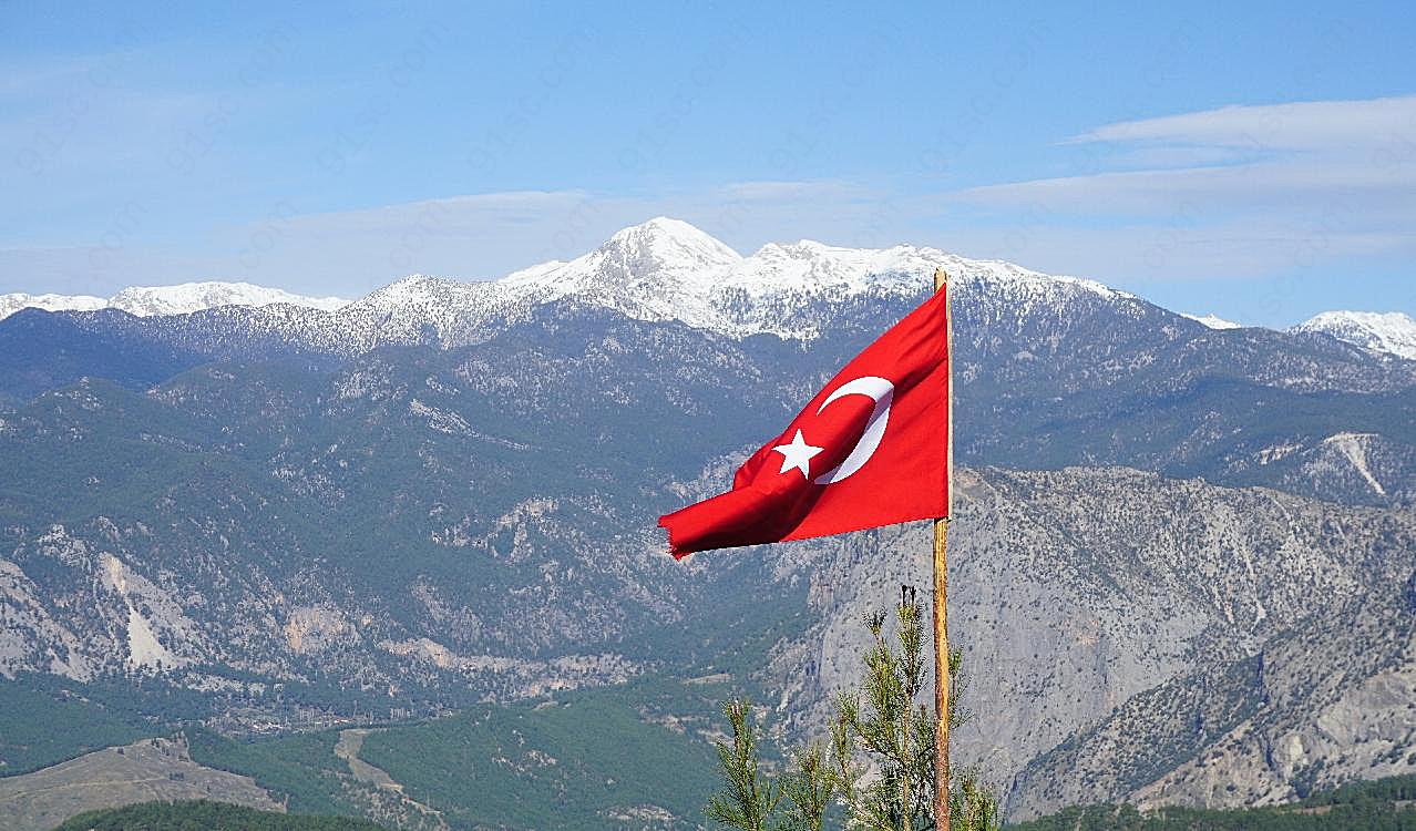 飘扬土耳其国旗图片刺绣图案