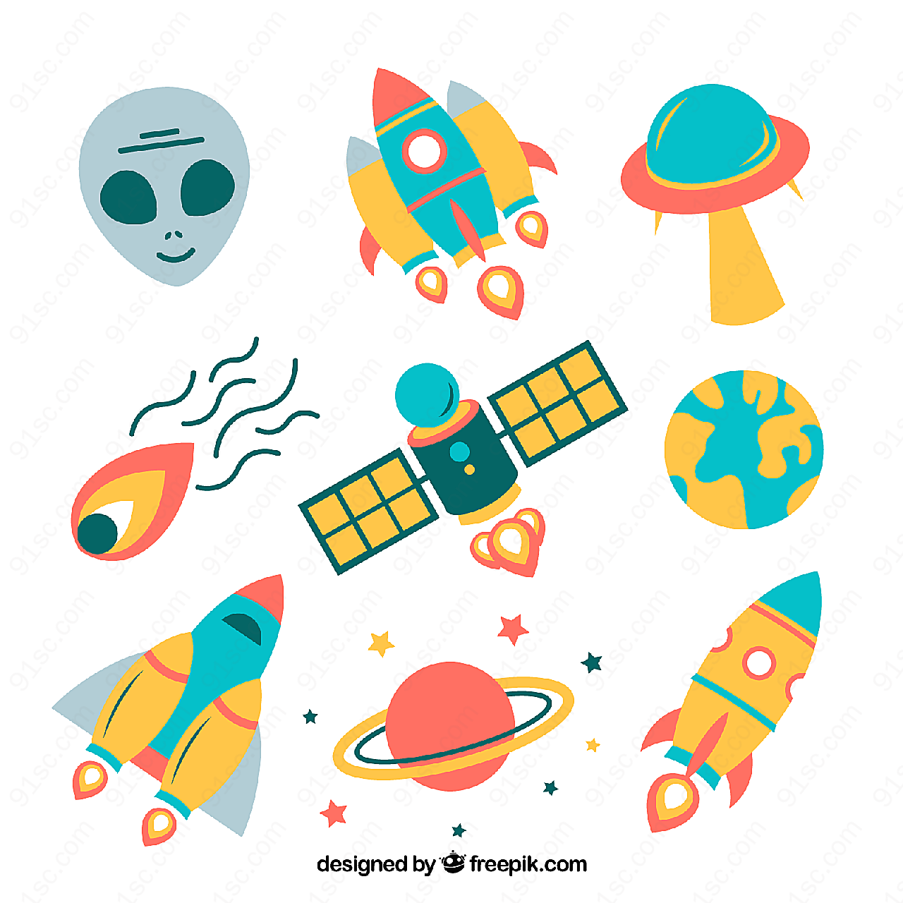 火箭飞碟与外星人矢量卡通其它