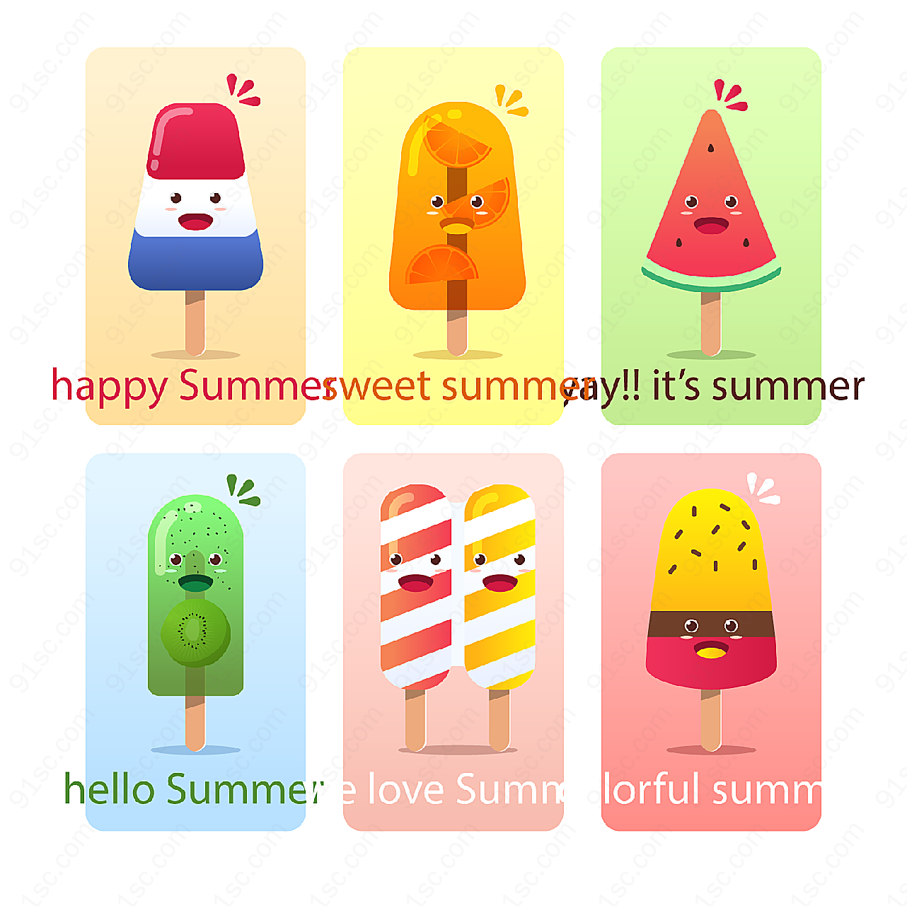 夏季表情雪糕卡片矢量名片卡片