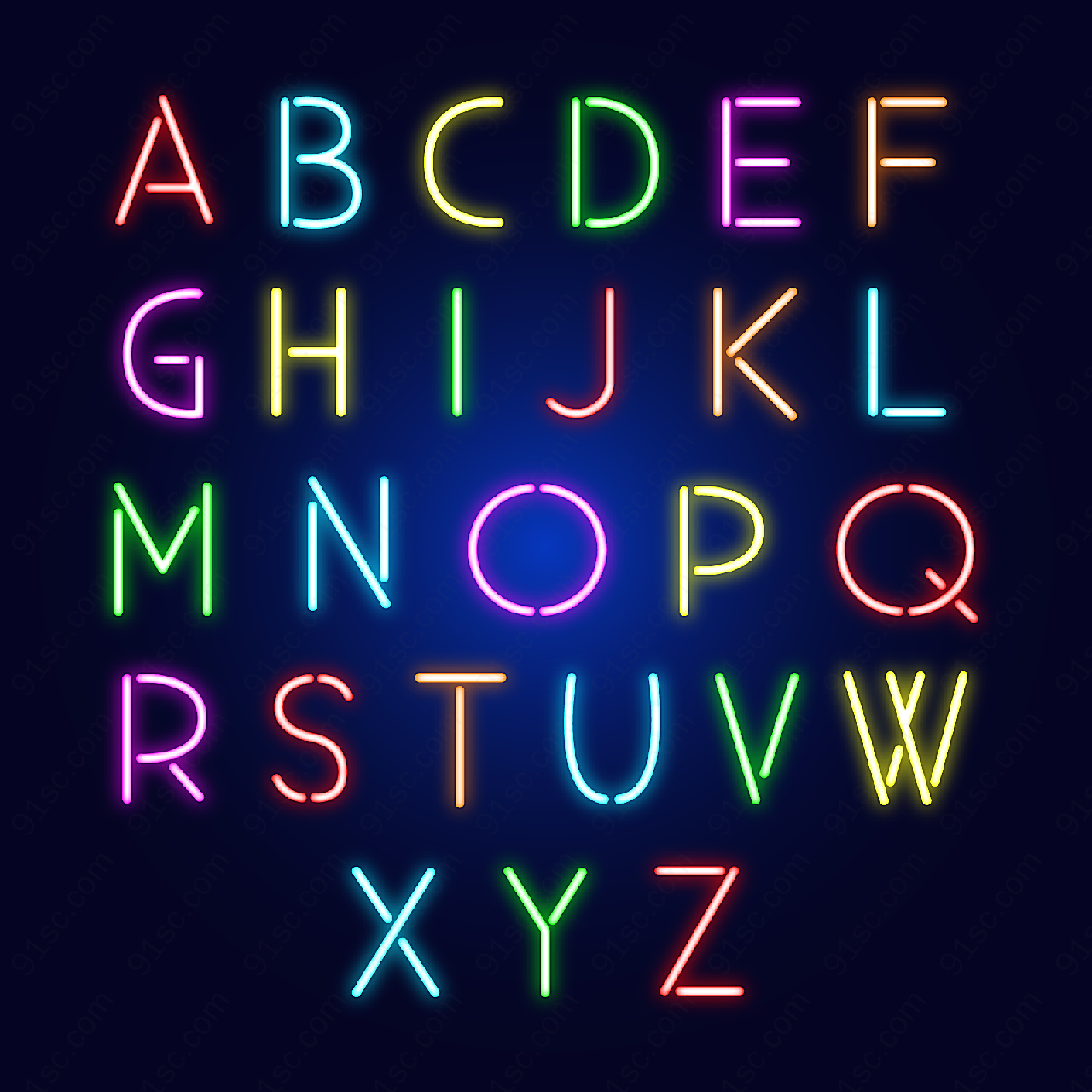 彩色英文字母矢量艺术字