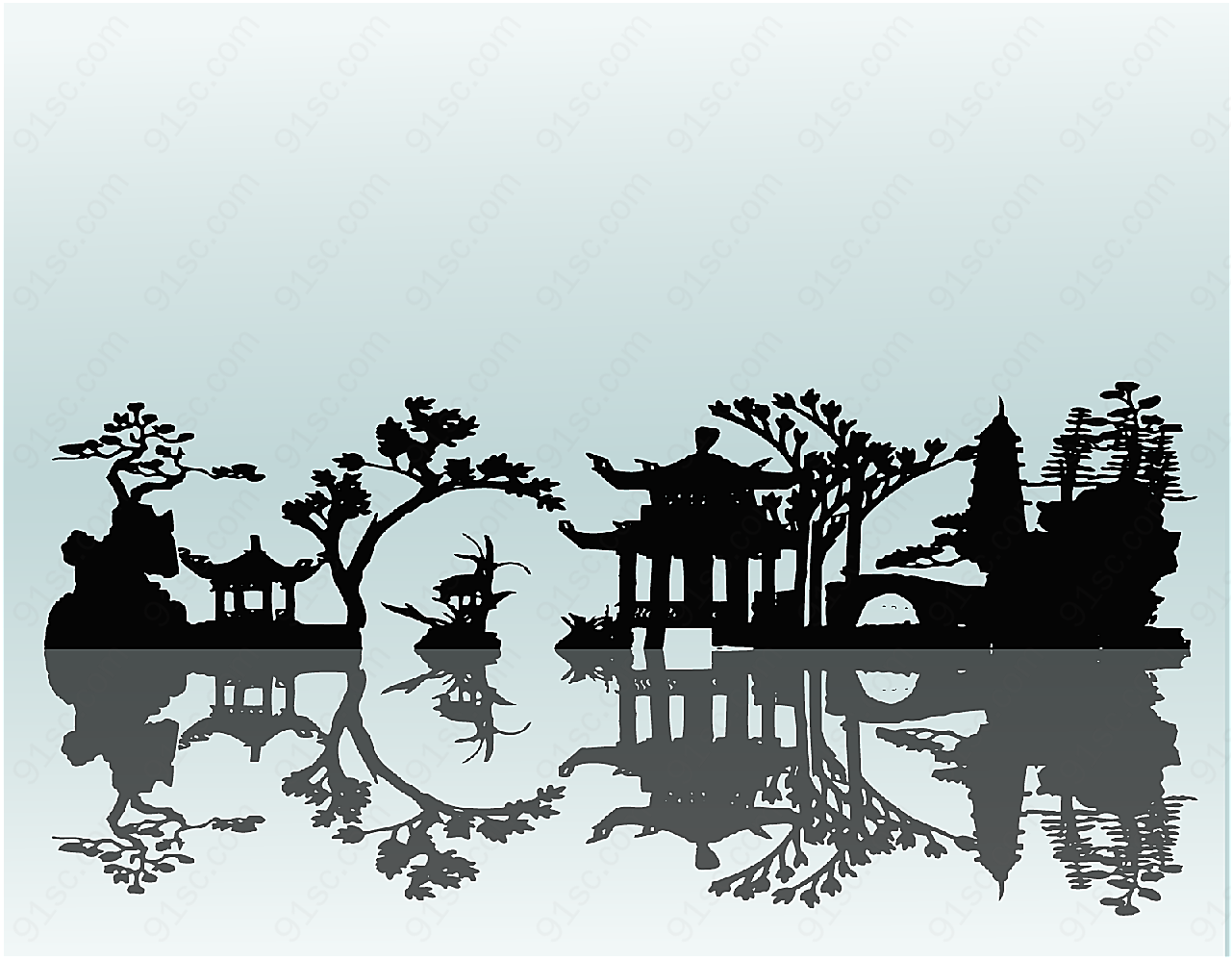 中国庭院元素矢量建筑景观