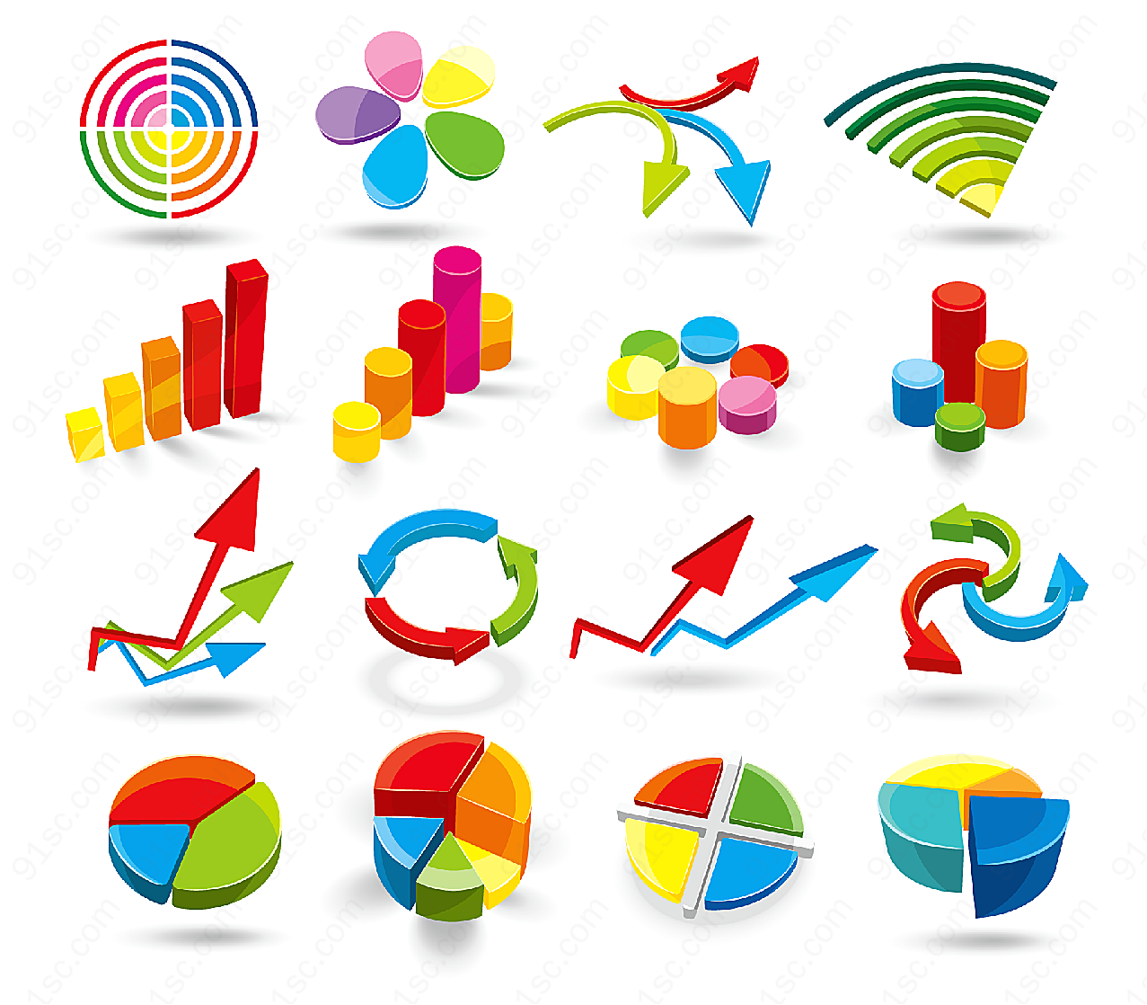彩色立体数据图矢量各式图标