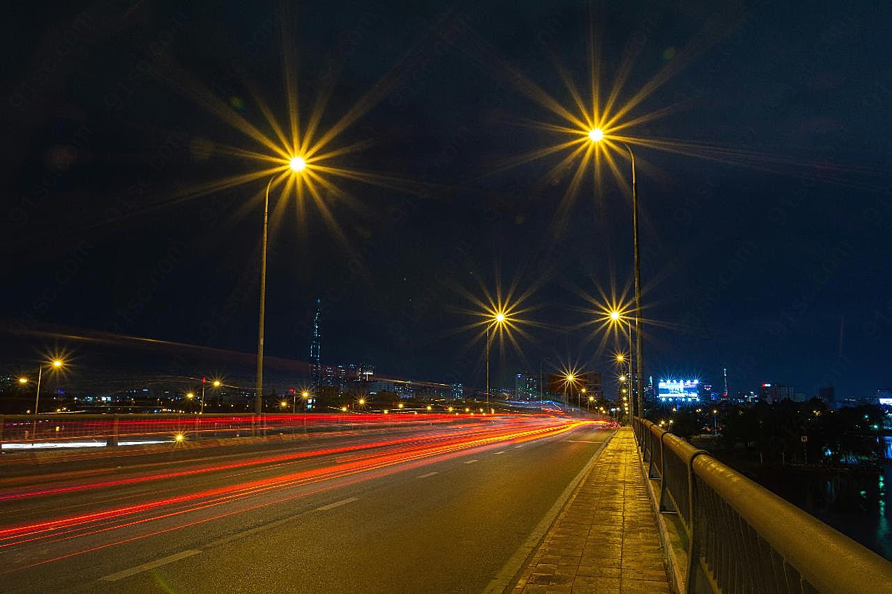 城市公路璀璨灯光夜景图片建筑