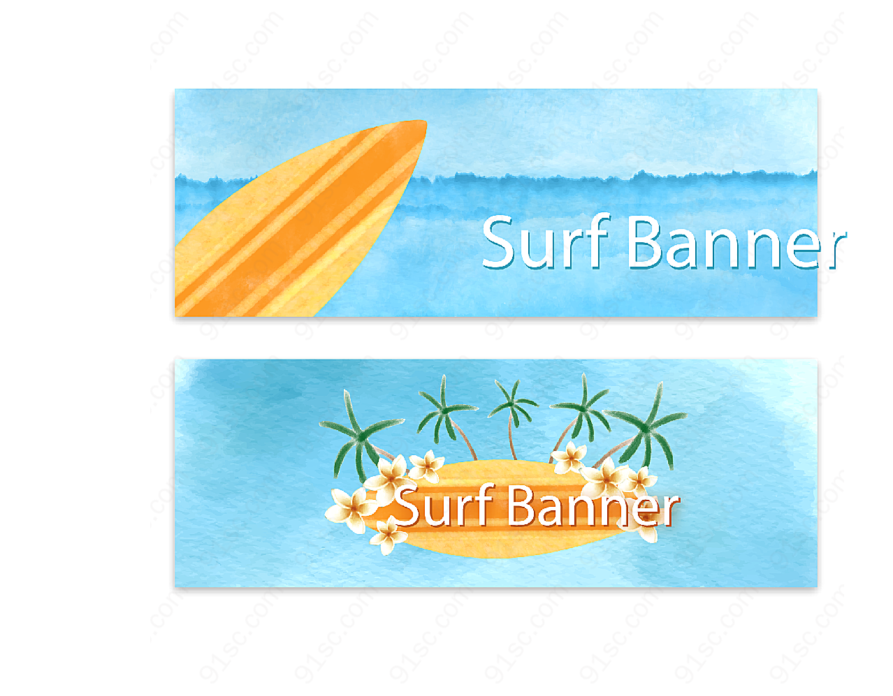 彩色冲浪板banner平面广告