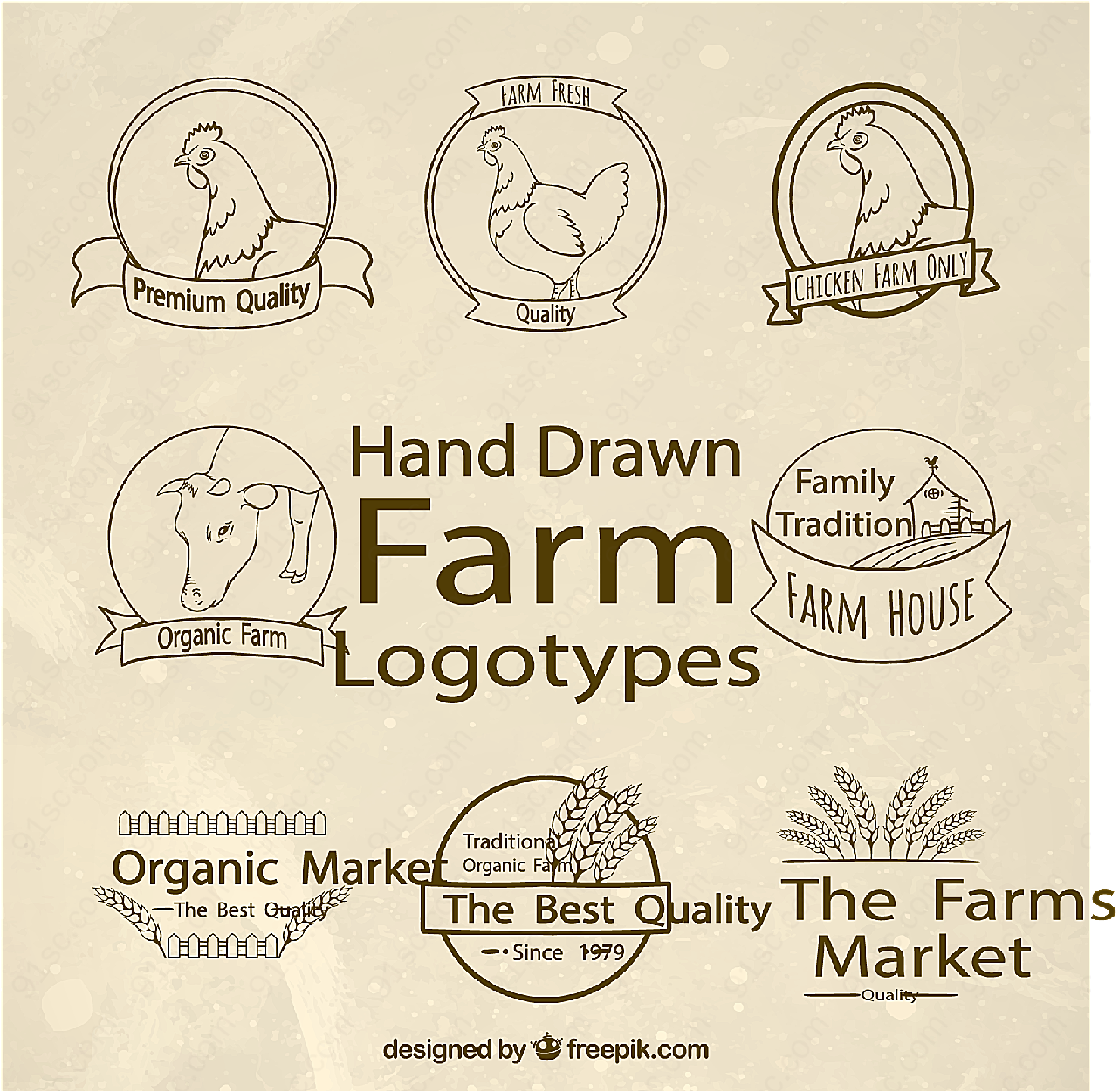 手绘农场标志矢量logo图形