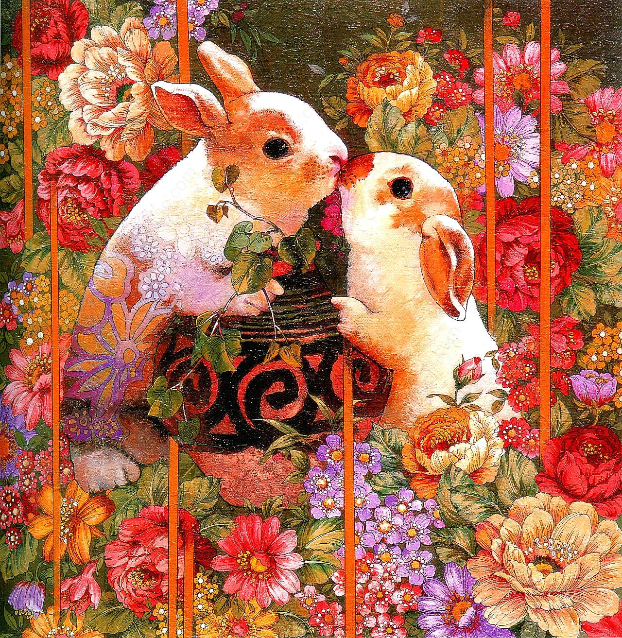 油画生肖兔子图片高清