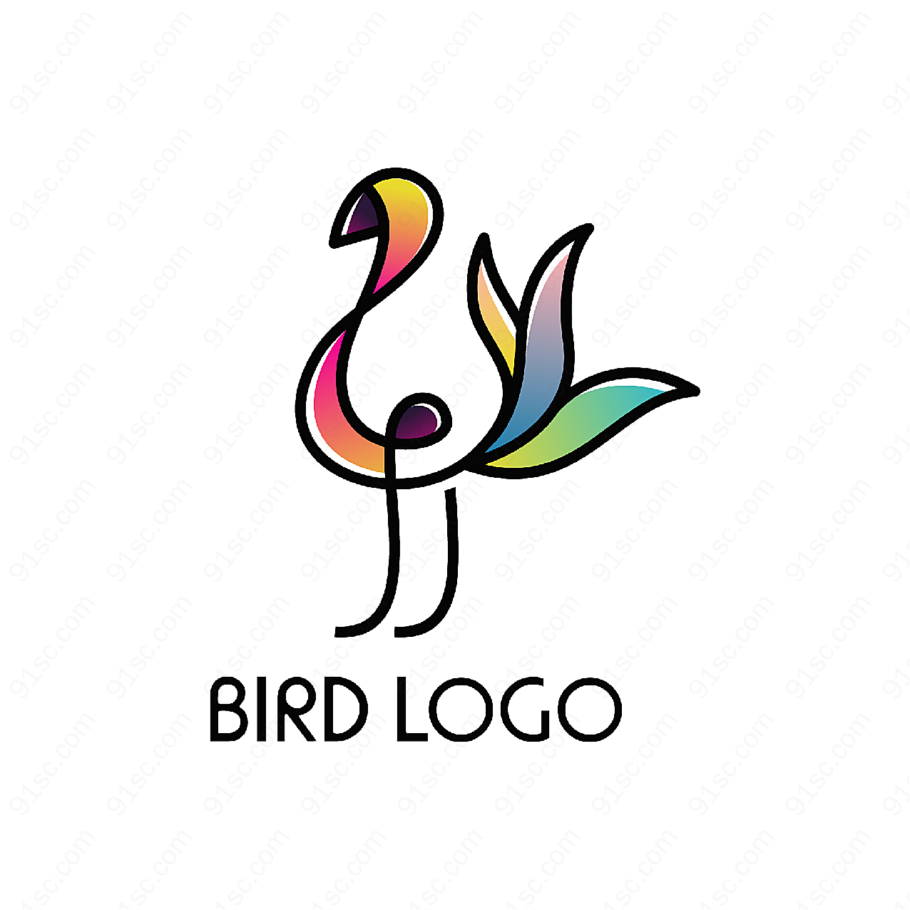 小鸟与几何图形标志矢量logo图形