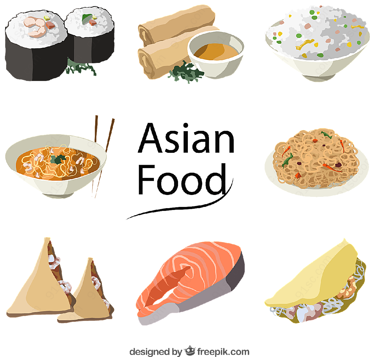 美味亚洲食物矢量美食