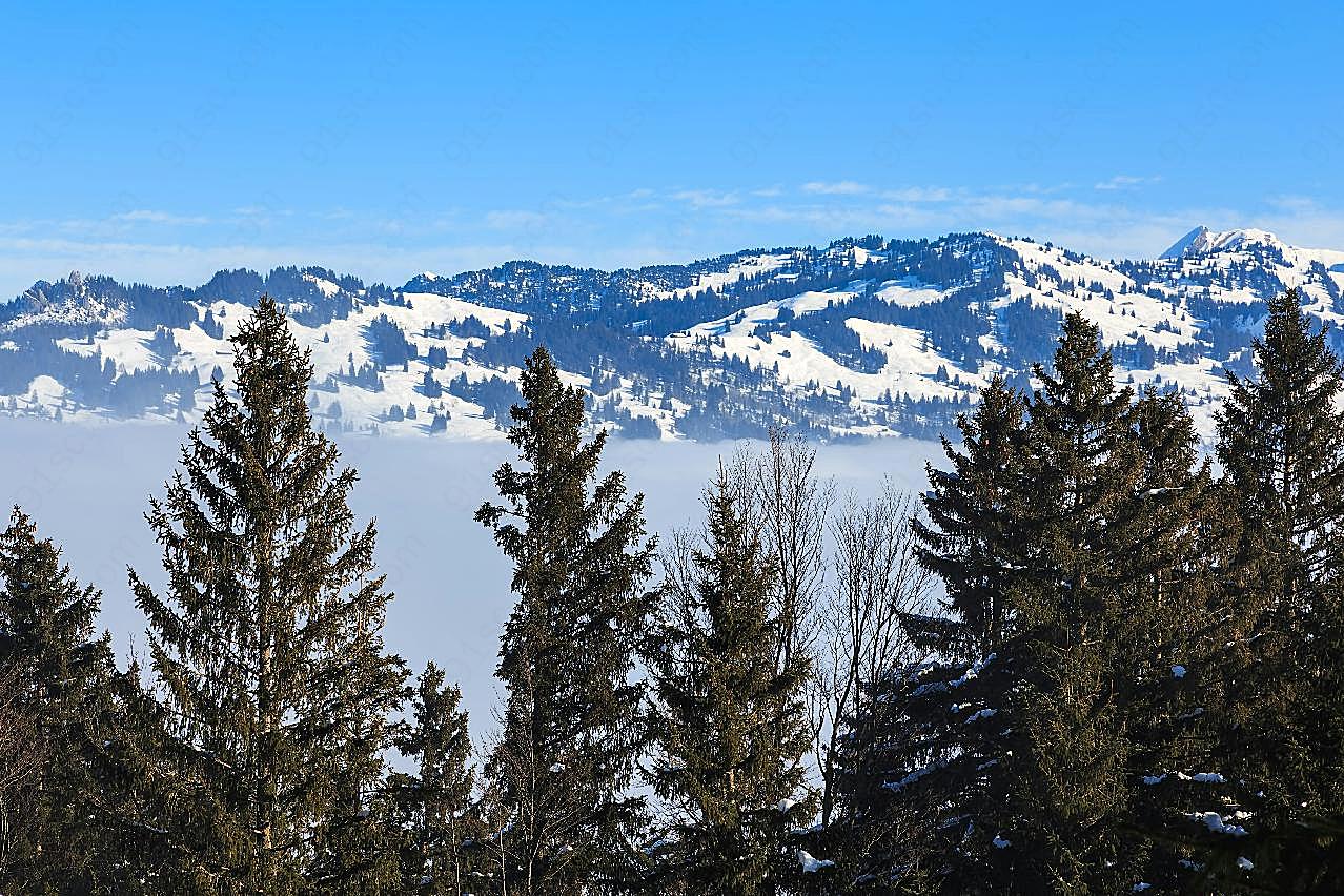 瑞士冬天雪山景观图片山脉