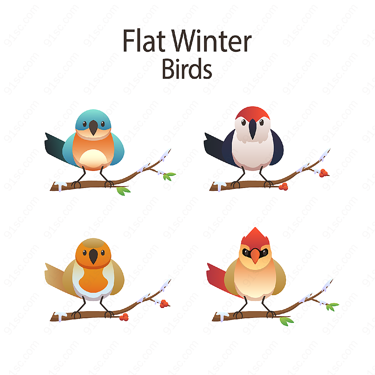冬季站在树枝上的鸟矢量野生动物