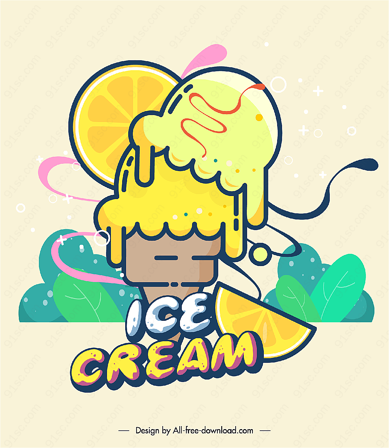 卡通夏季冰淇淋矢量美食