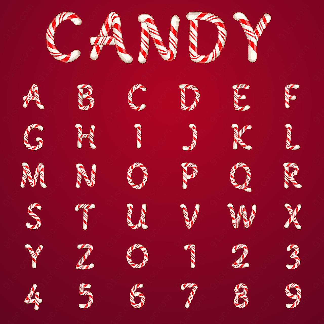 糖果字母和数字矢量艺术字