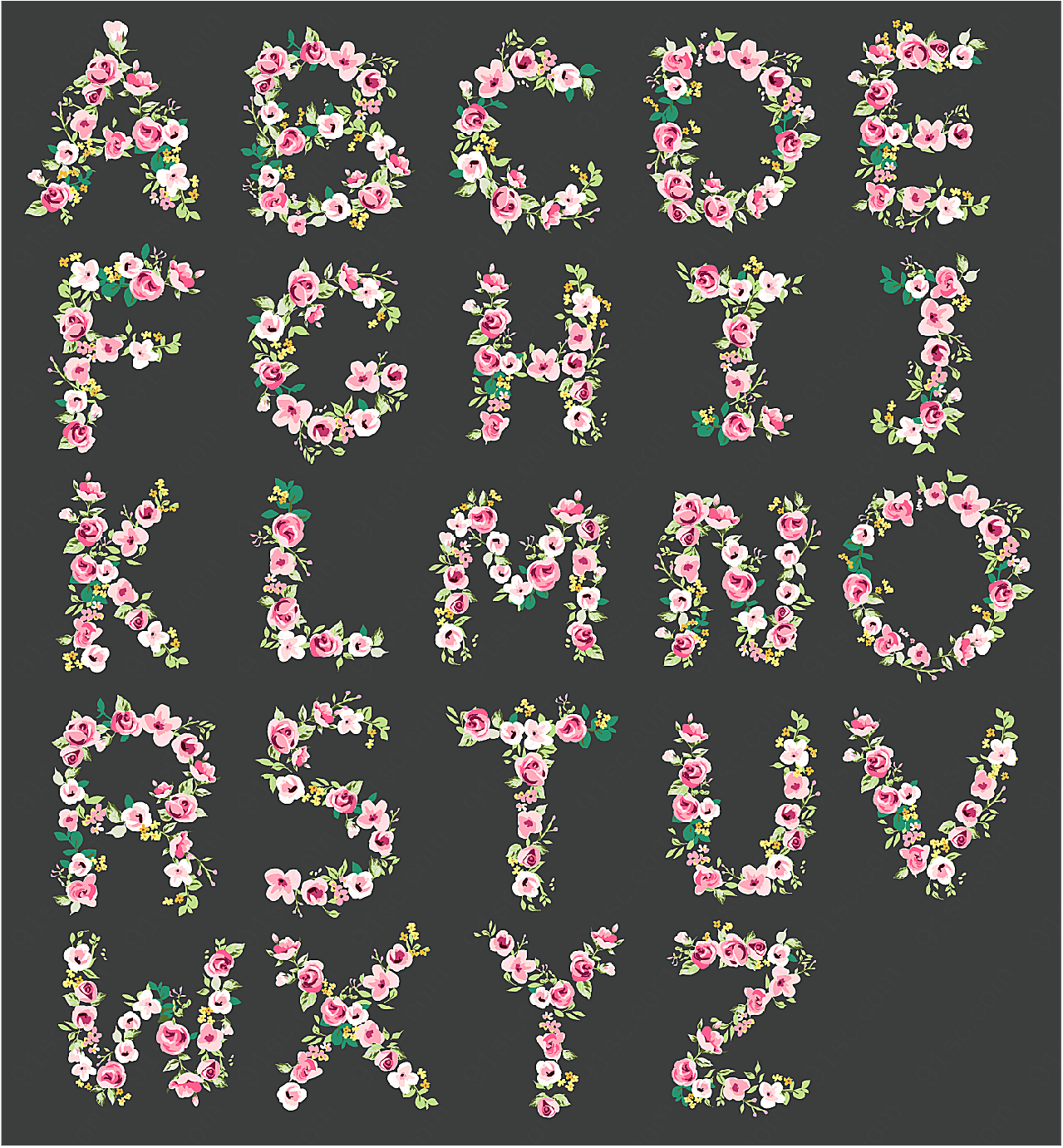 花卉字母矢量矢量艺术字