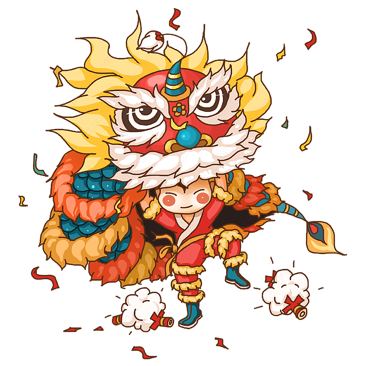 可爱舞狮子元素春节