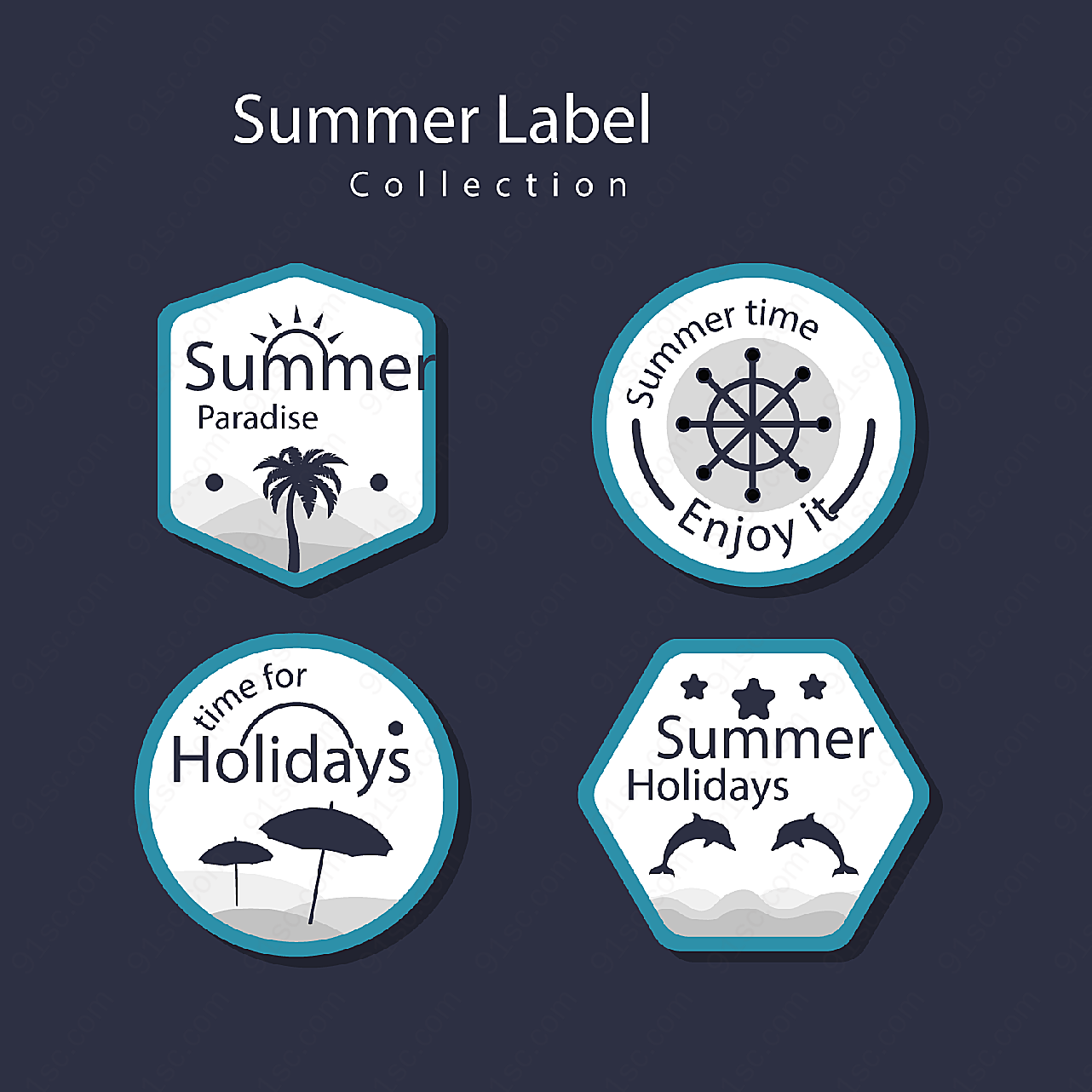 夏季度假标签label矢量