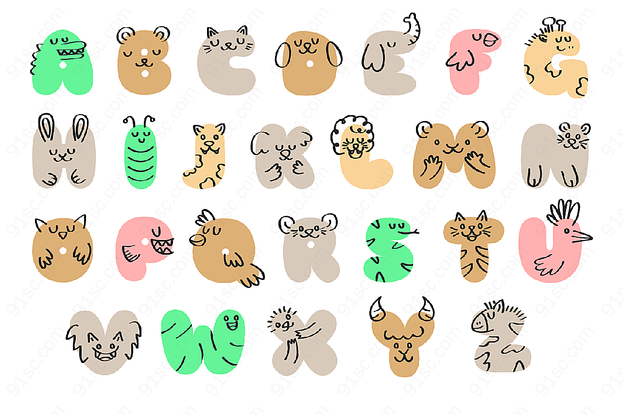 抽象动物字母矢量艺术字
