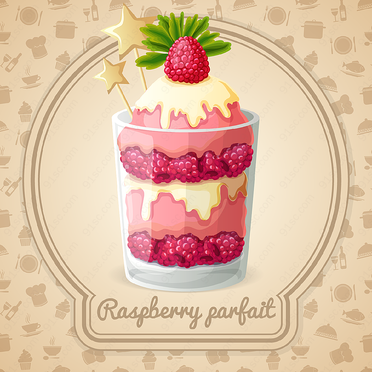 美味草莓冰淇淋矢量美食