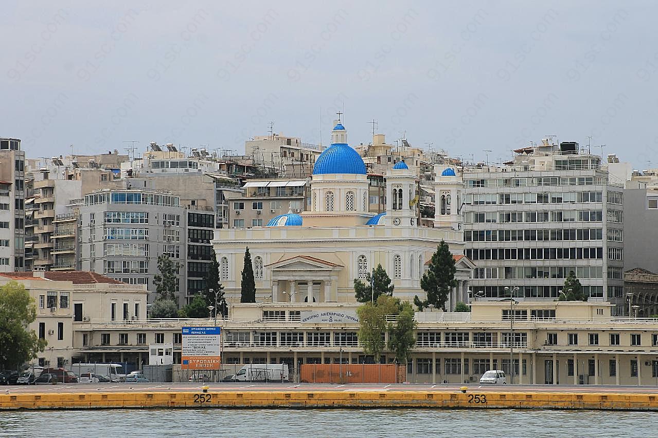 希腊城市教堂建筑图片高清