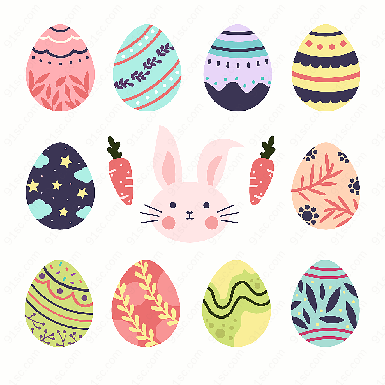 复活节彩蛋和兔子其它矢量节日其它