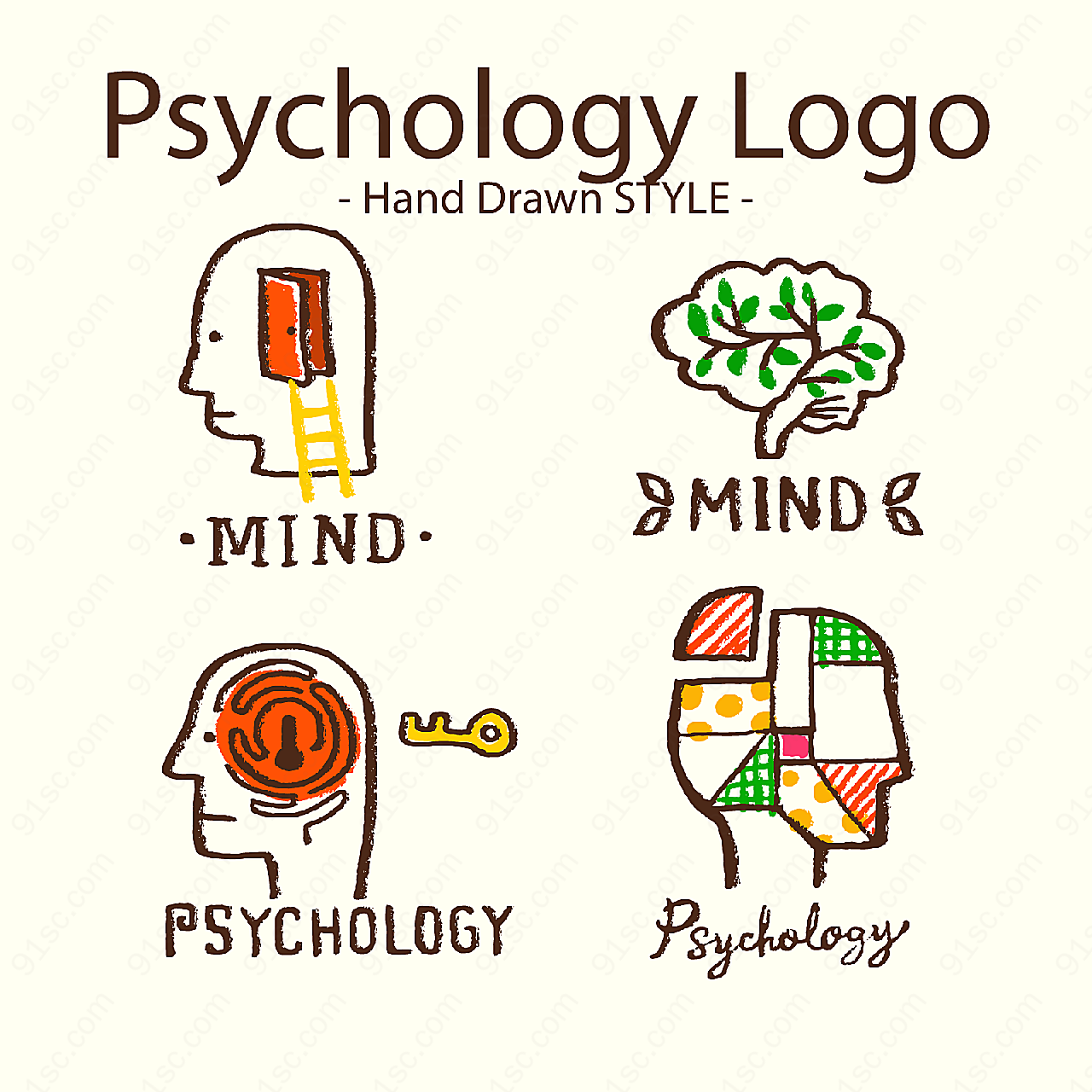彩绘心理学标志矢量logo图形