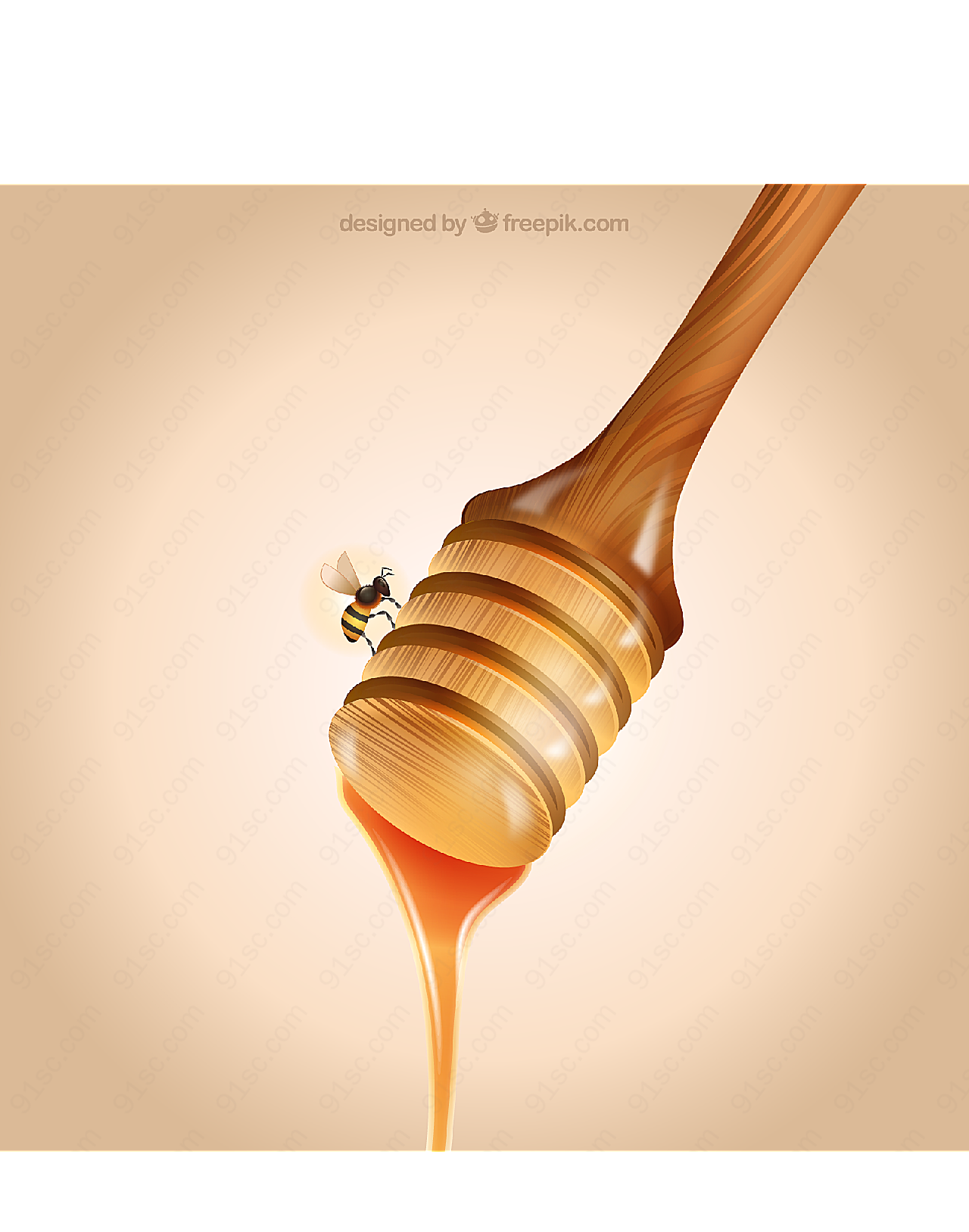 搅蜜棒和蜜蜂矢量饮品