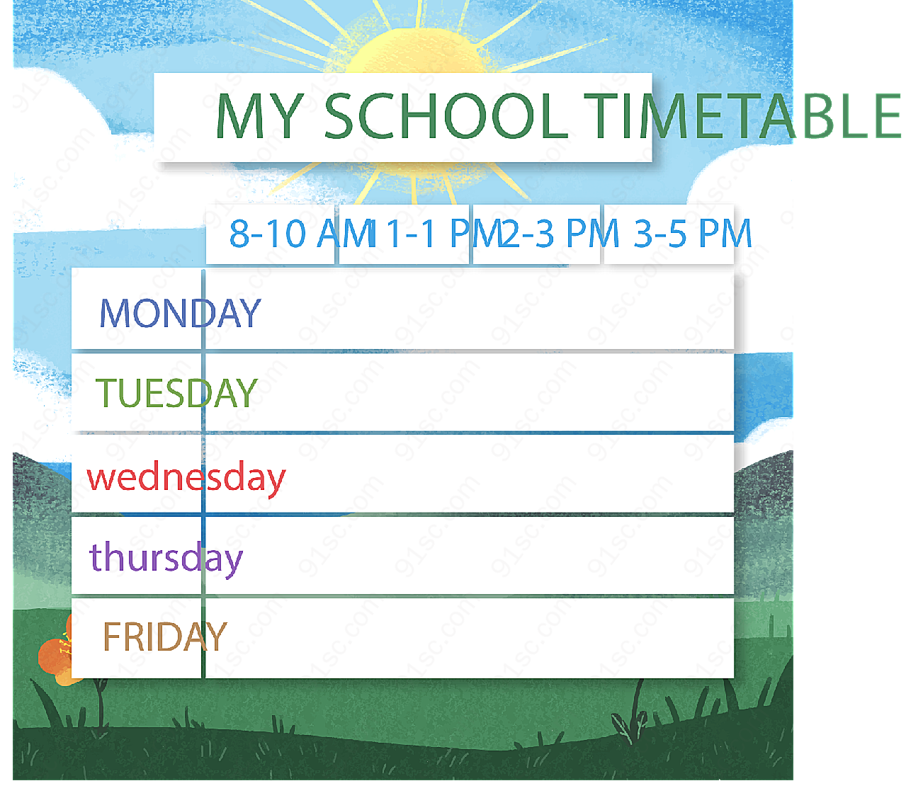 郊外风景课程表矢量学习用品