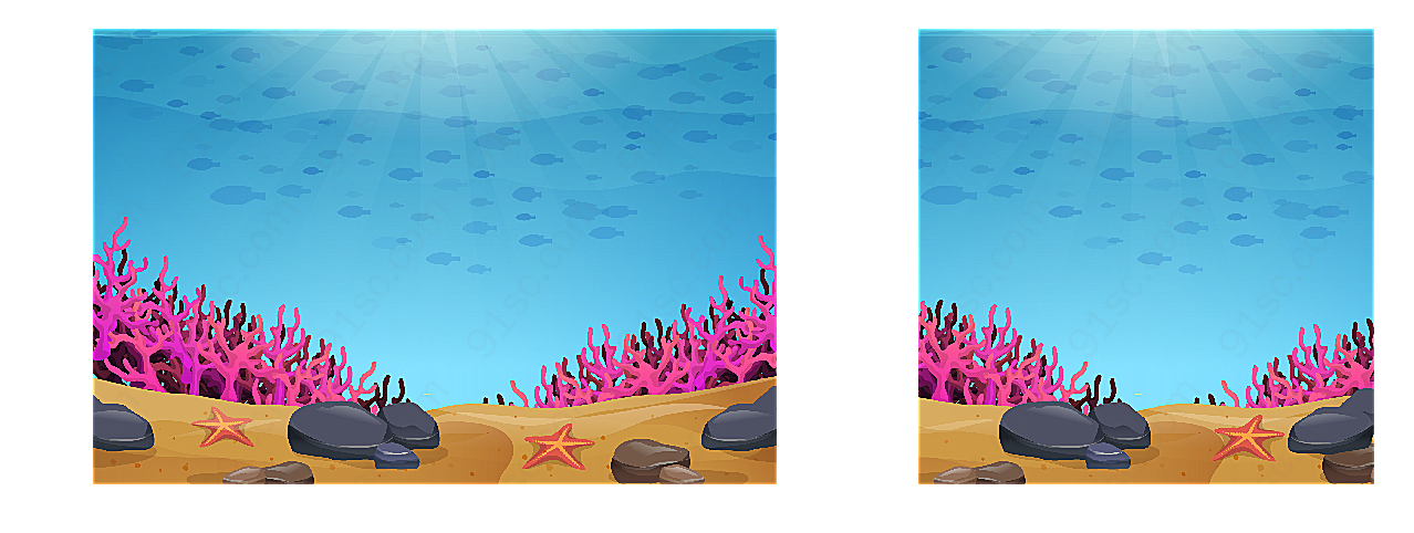 海底珊瑚和鱼群矢量自然风景