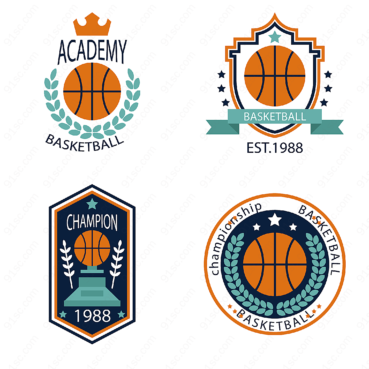 篮球元素标志矢量logo图形