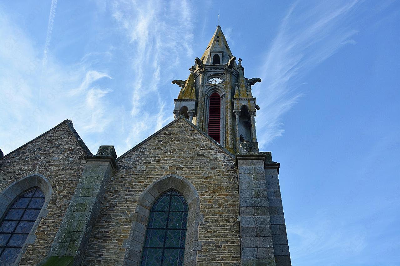 法国教堂钟塔图片空间摄影