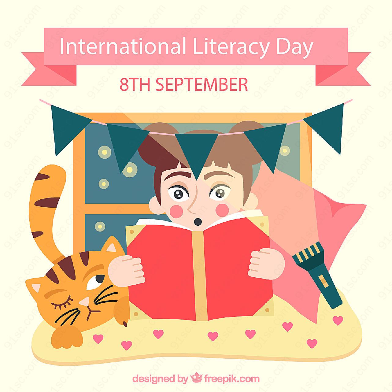 国际扫盲日读书女孩矢量节日其它