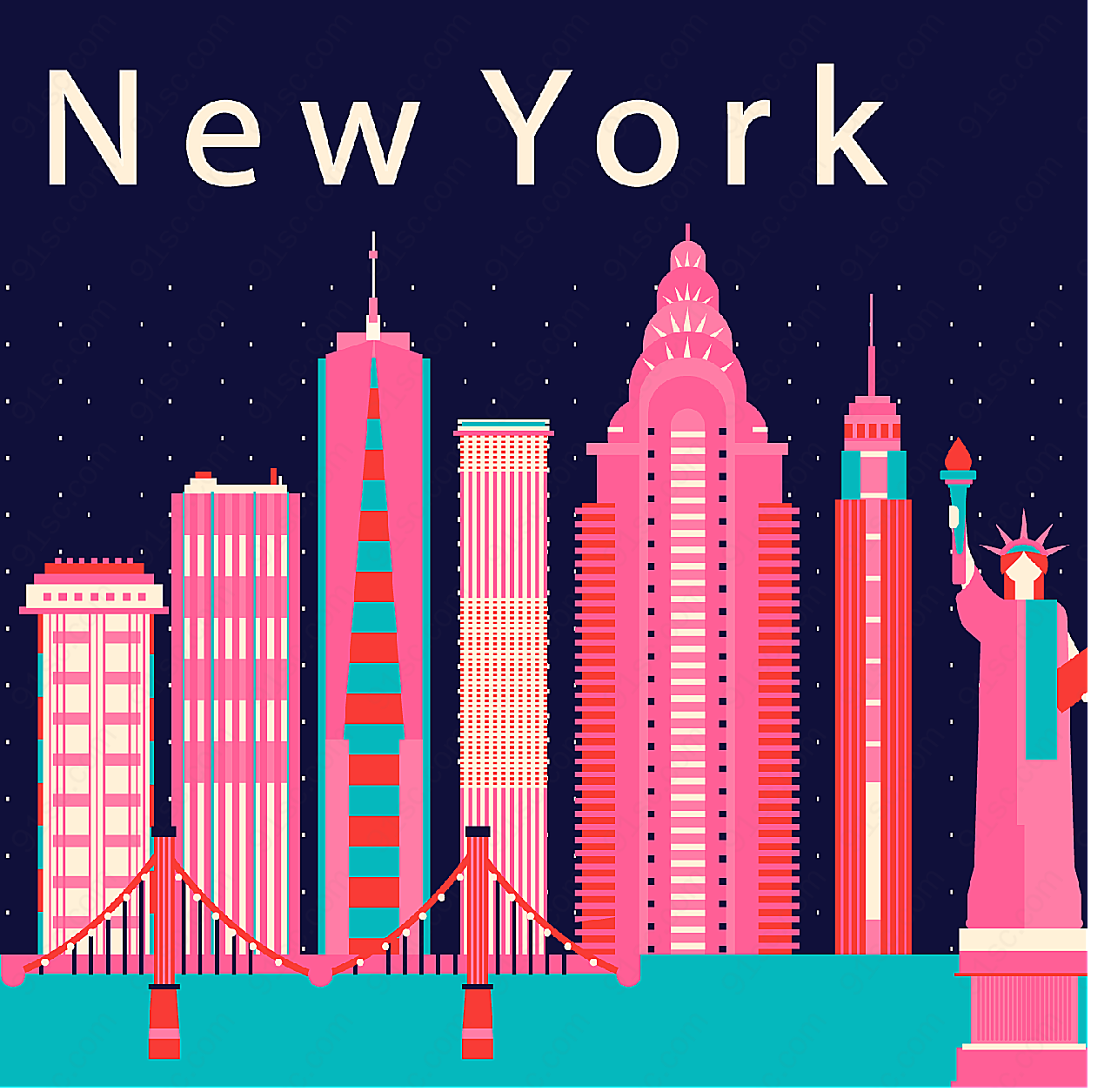 纽约城市剪影矢量建筑景观