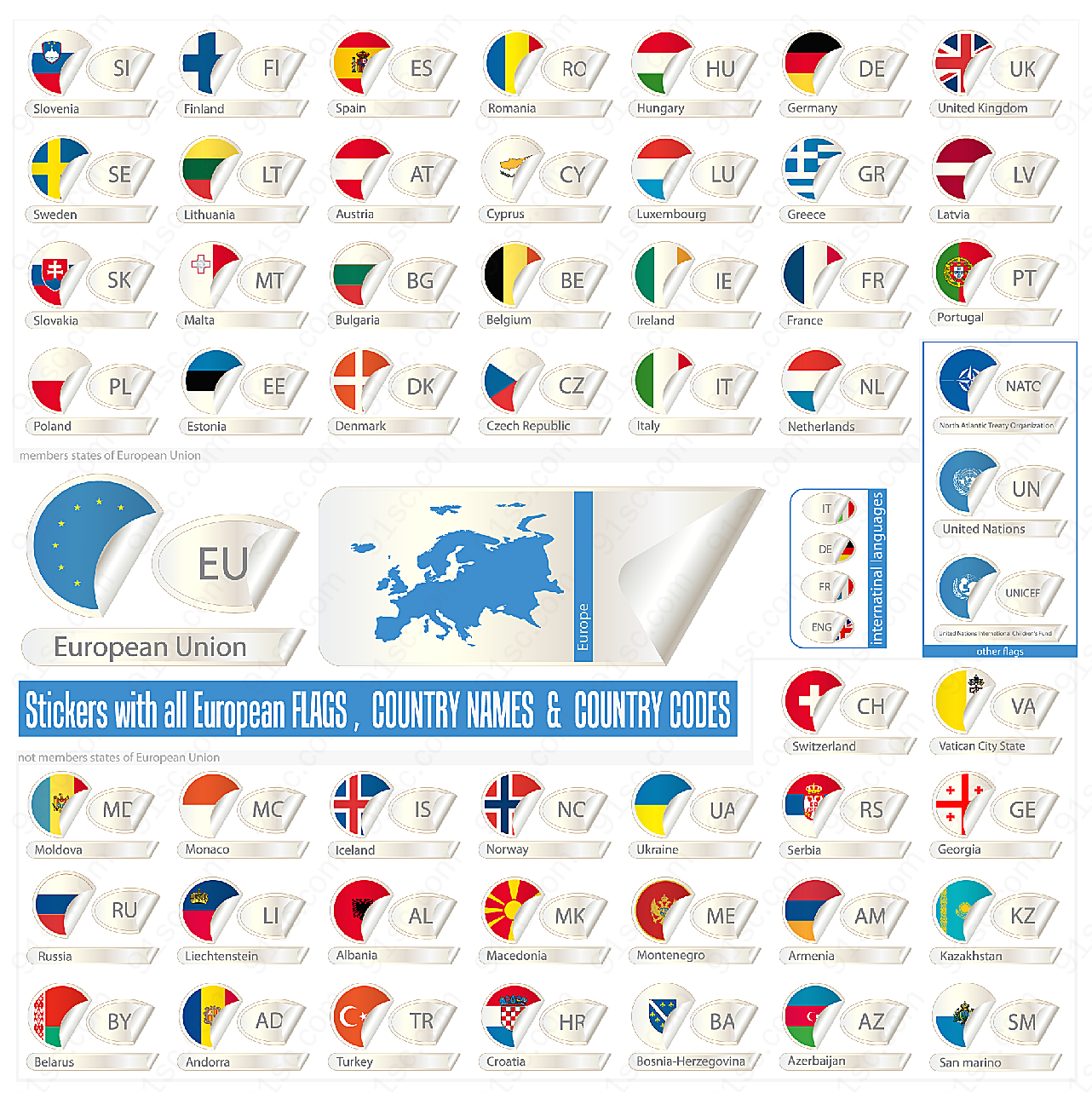 欧洲国家国旗标签矢量各式图标