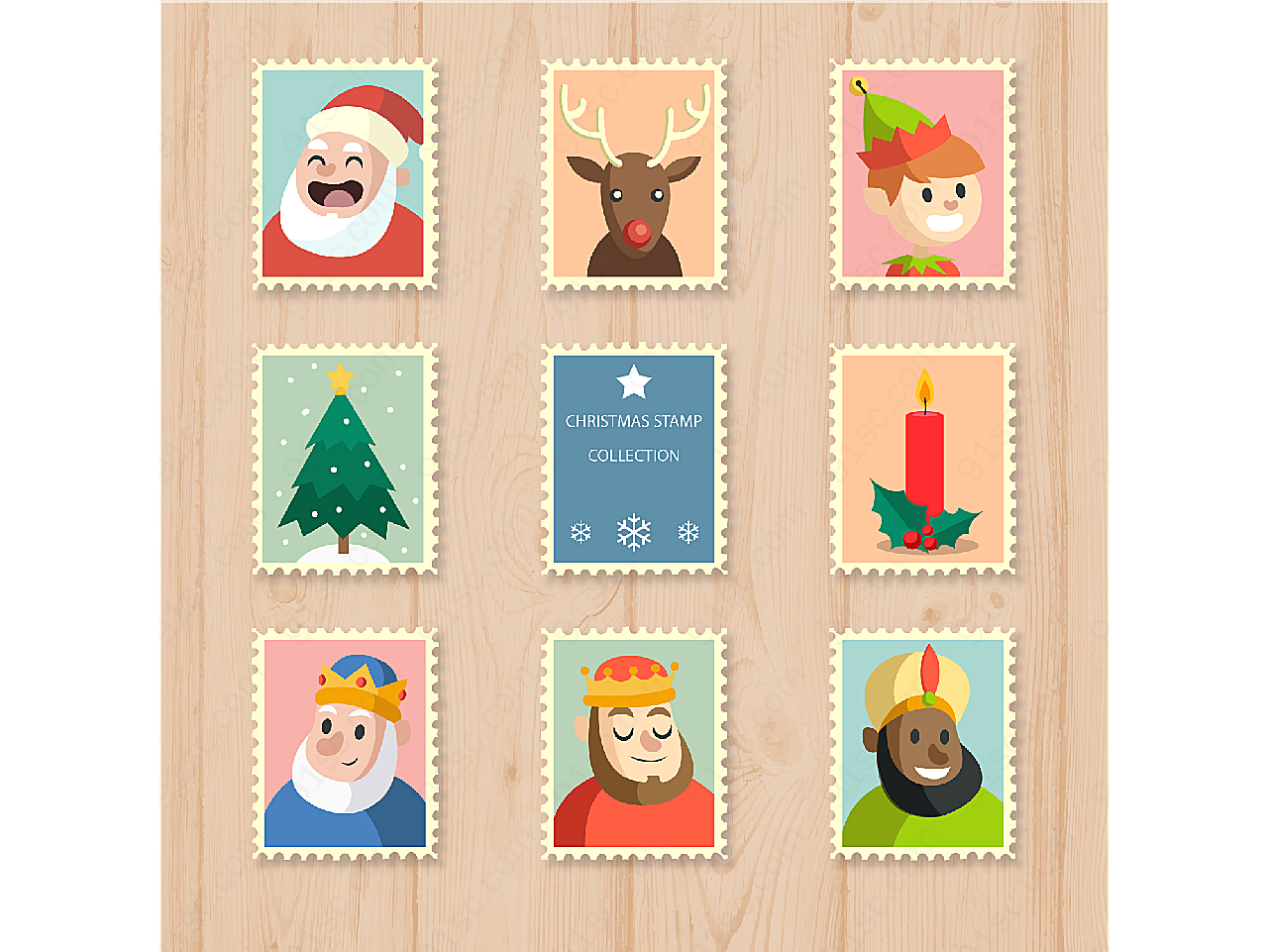圣诞元素邮票矢量圣诞节