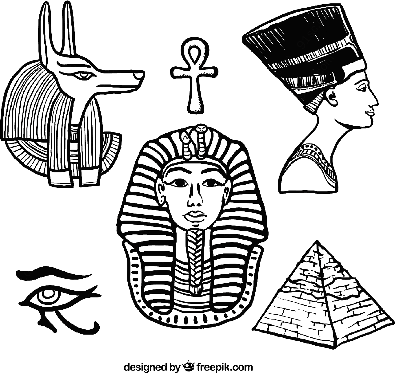 手绘古埃及元素矢量图案