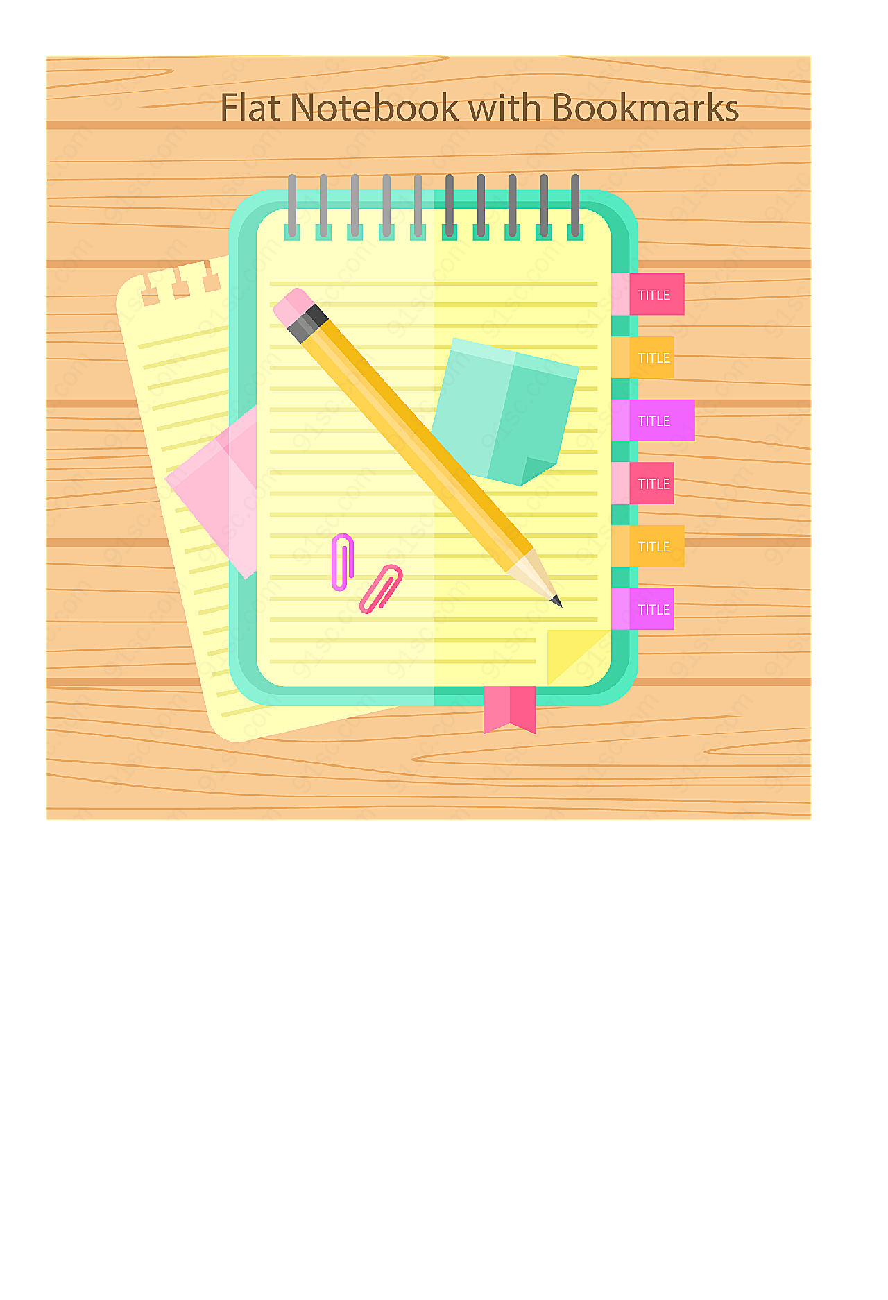 彩色记事本和笔矢量学习用品