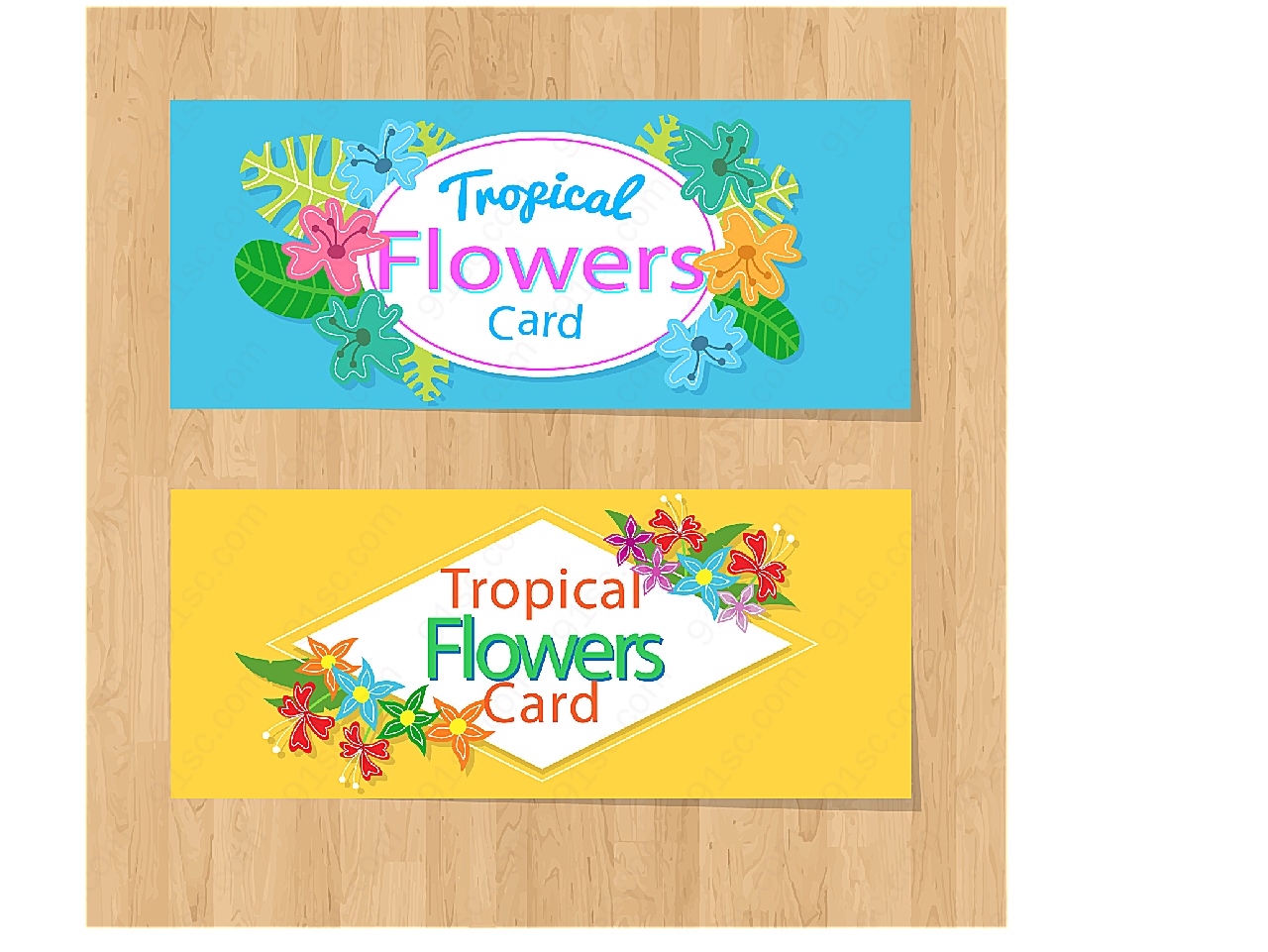 卡通热带花卉卡片矢量名片卡片