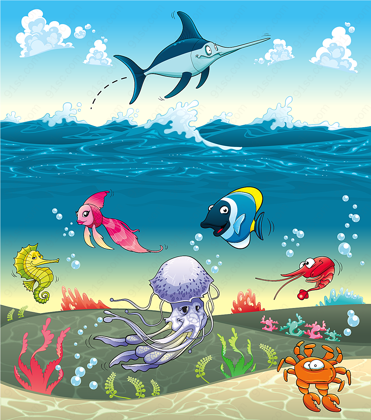 卡通海洋生物水中生物